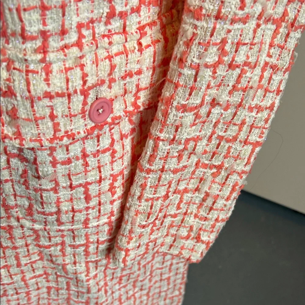 Monique Lhuillier Pink and White Tweed Trench Coat